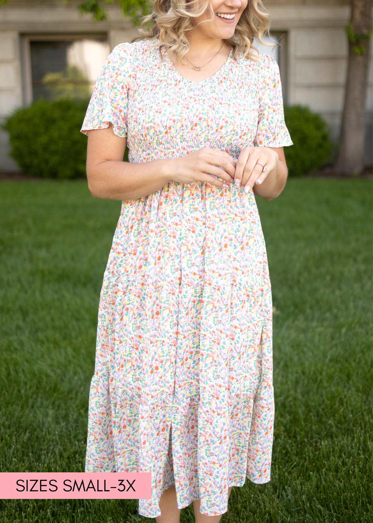 Short sleeve coral floral dress
