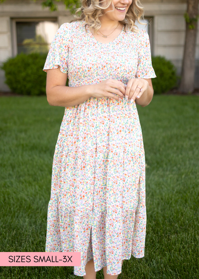 Short sleeve coral floral dress