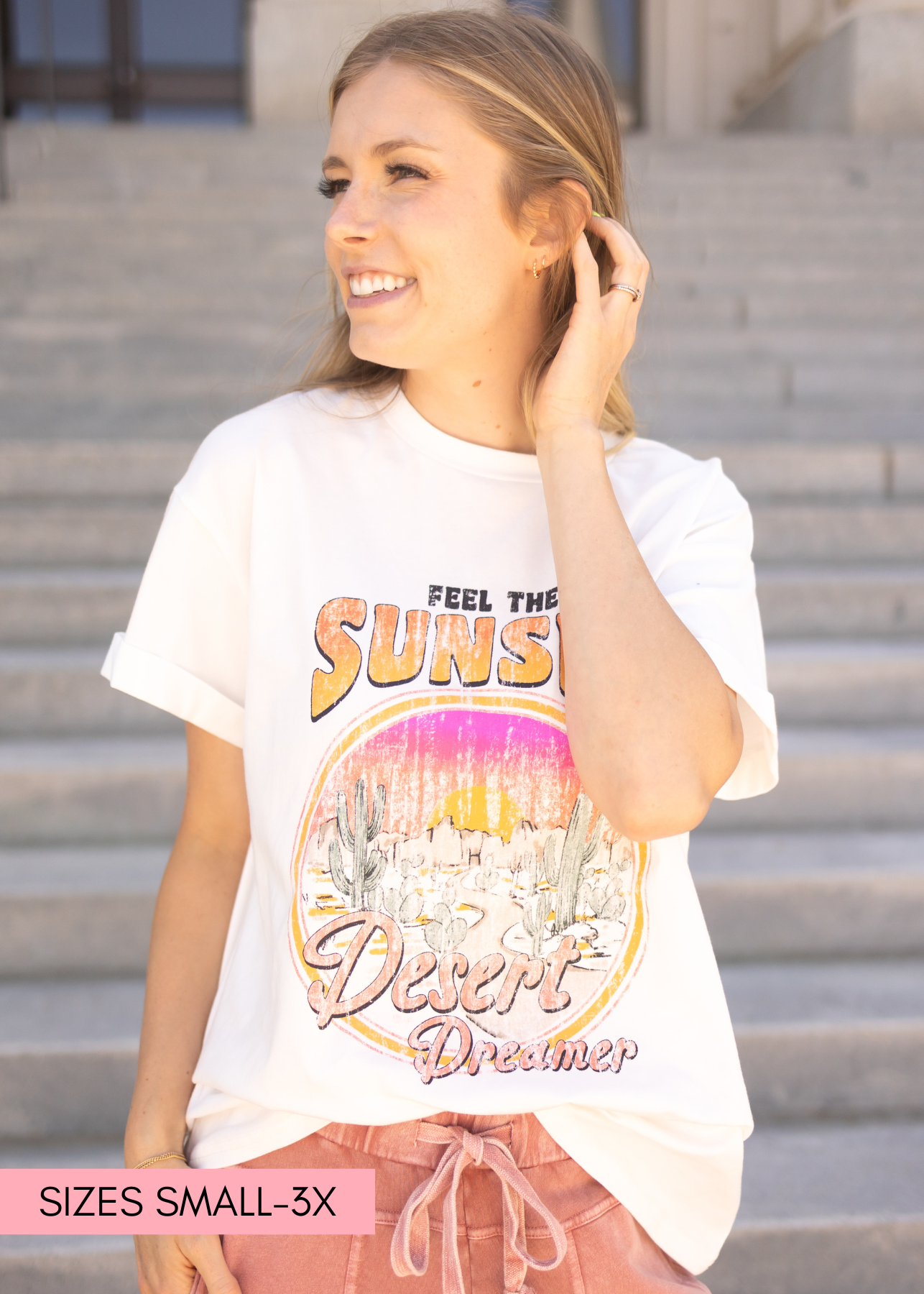 Sunset white graphic tee