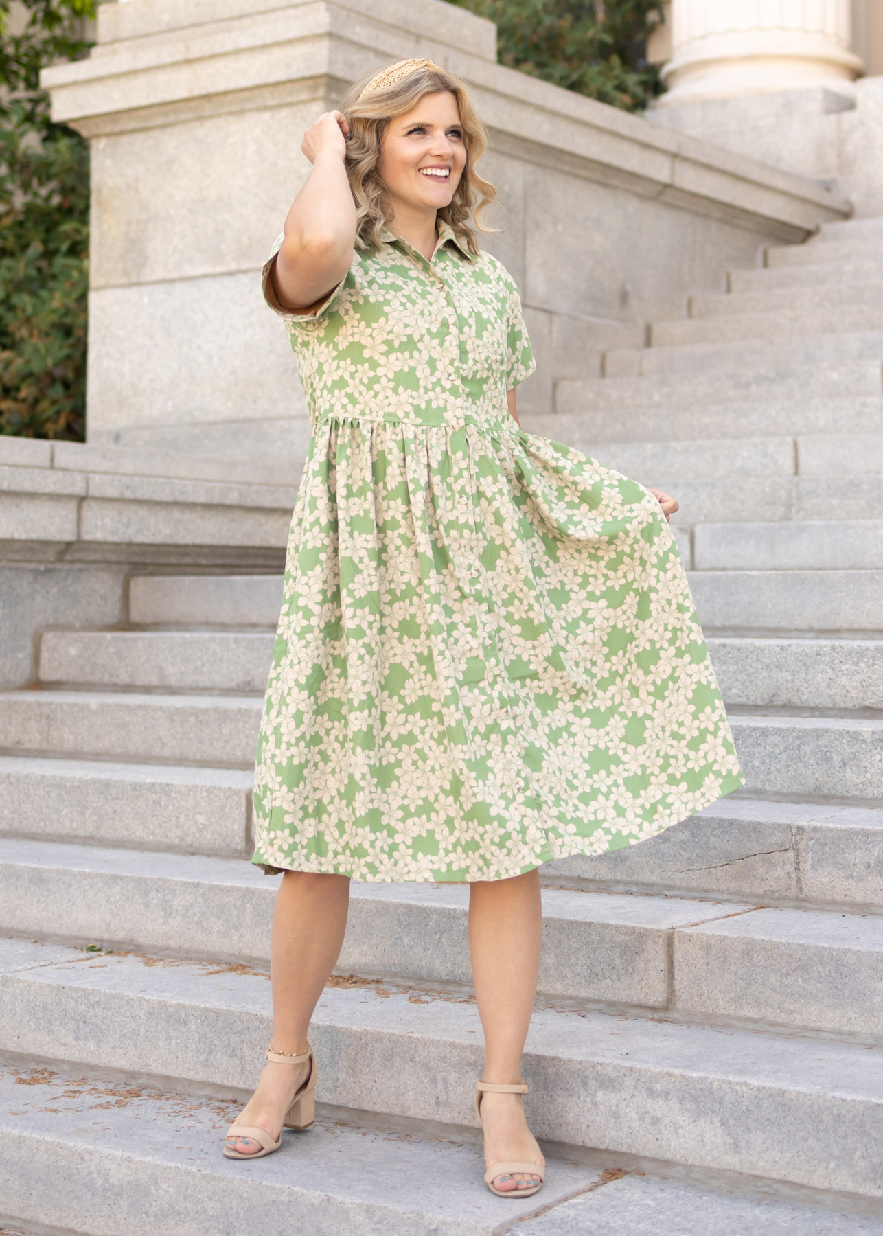 Green floral dress with collar