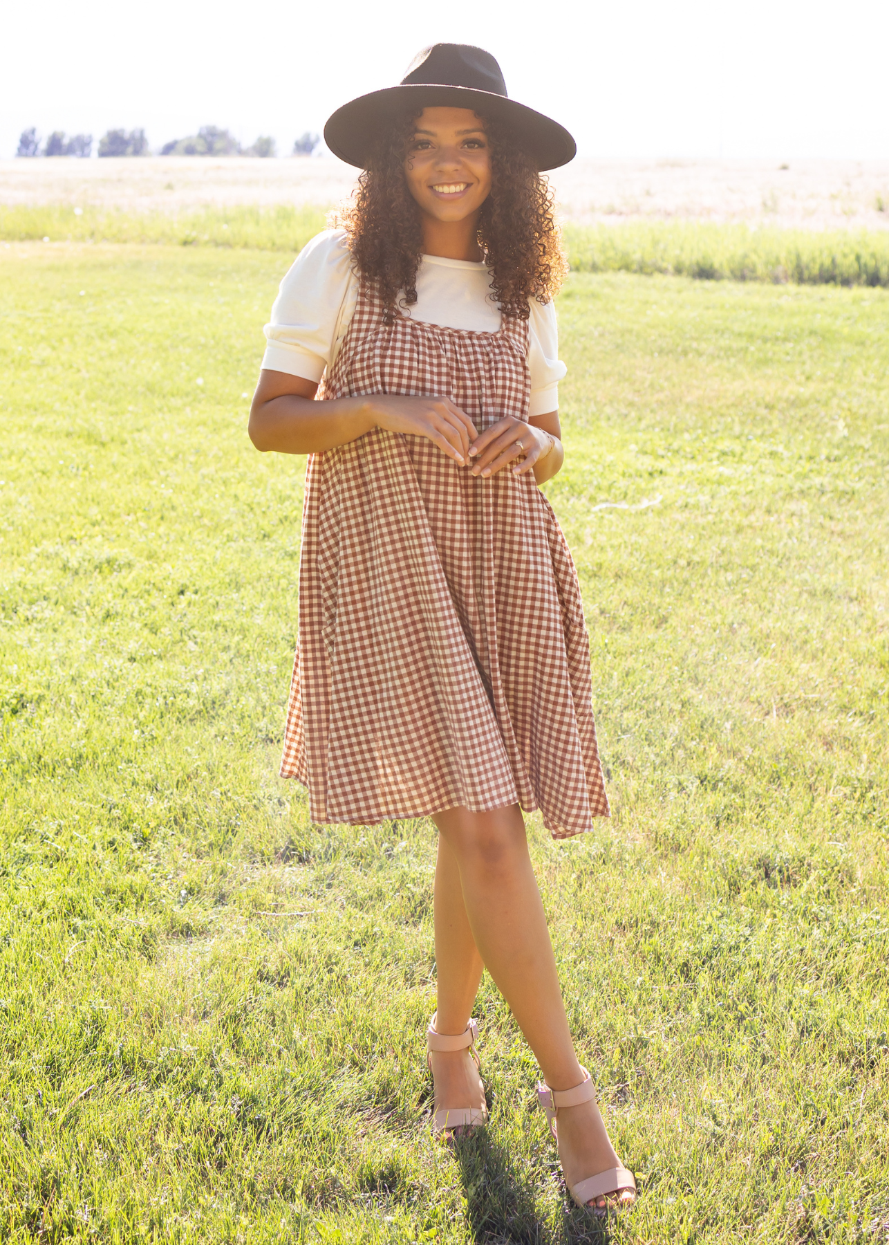 Cinnamon dress with checkered pattern