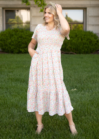 Coral floral dress