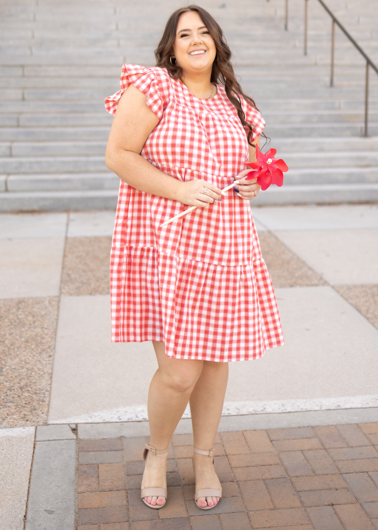 Plus size red gingham dress