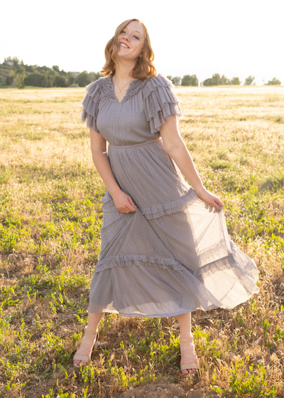 Short sleeve blue gray dress