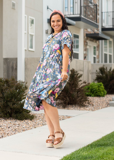 Navy floral dress