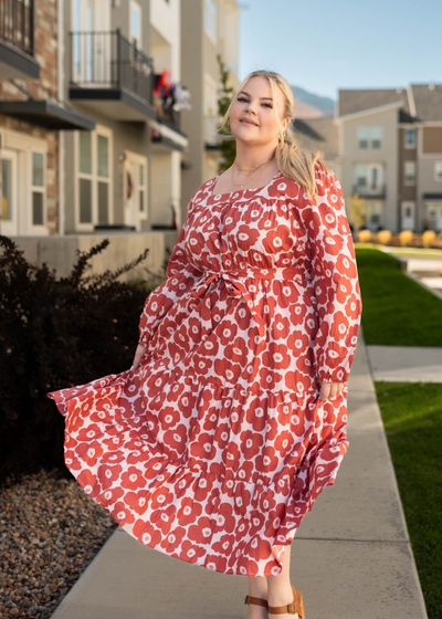 Plus size brick floral dress