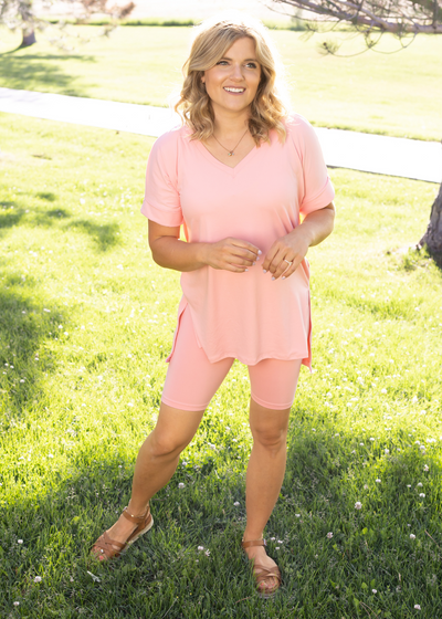 Pink set with biker shorts