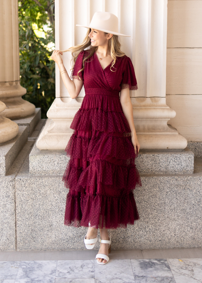 Short sleeve burgundy dress