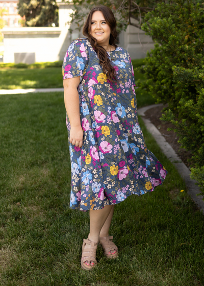 Plus size navy floral dress