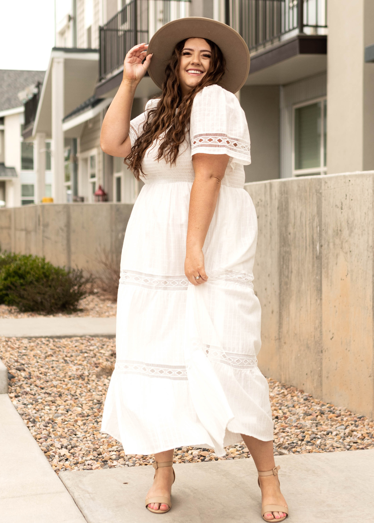 White plus size dress with lace detail