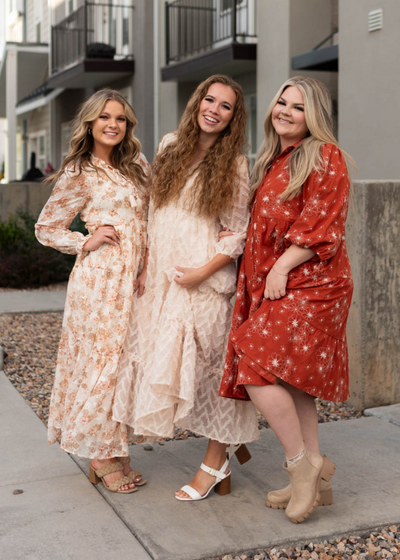 Krissy Rust Corduroy Embroidered Dress