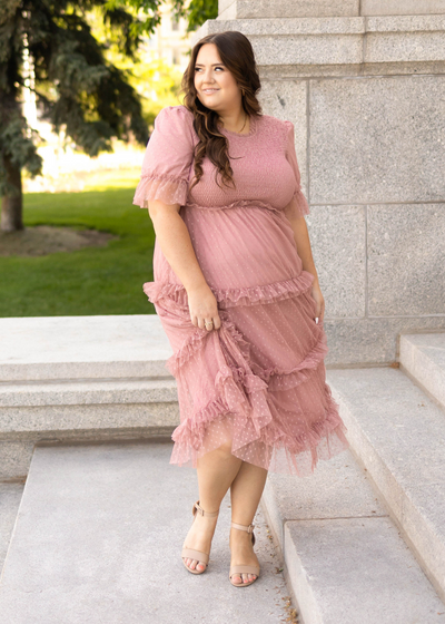 Side view of a dusty pink dress