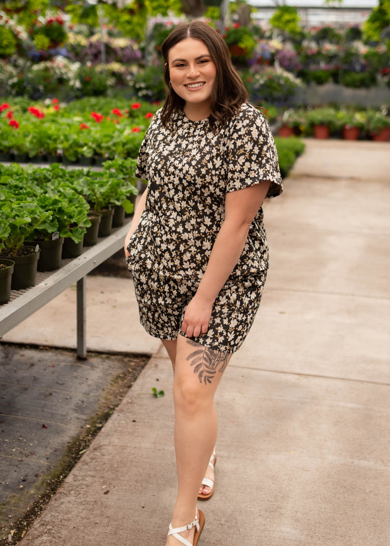 Plus size black floral top with black floral shorts sold separately 