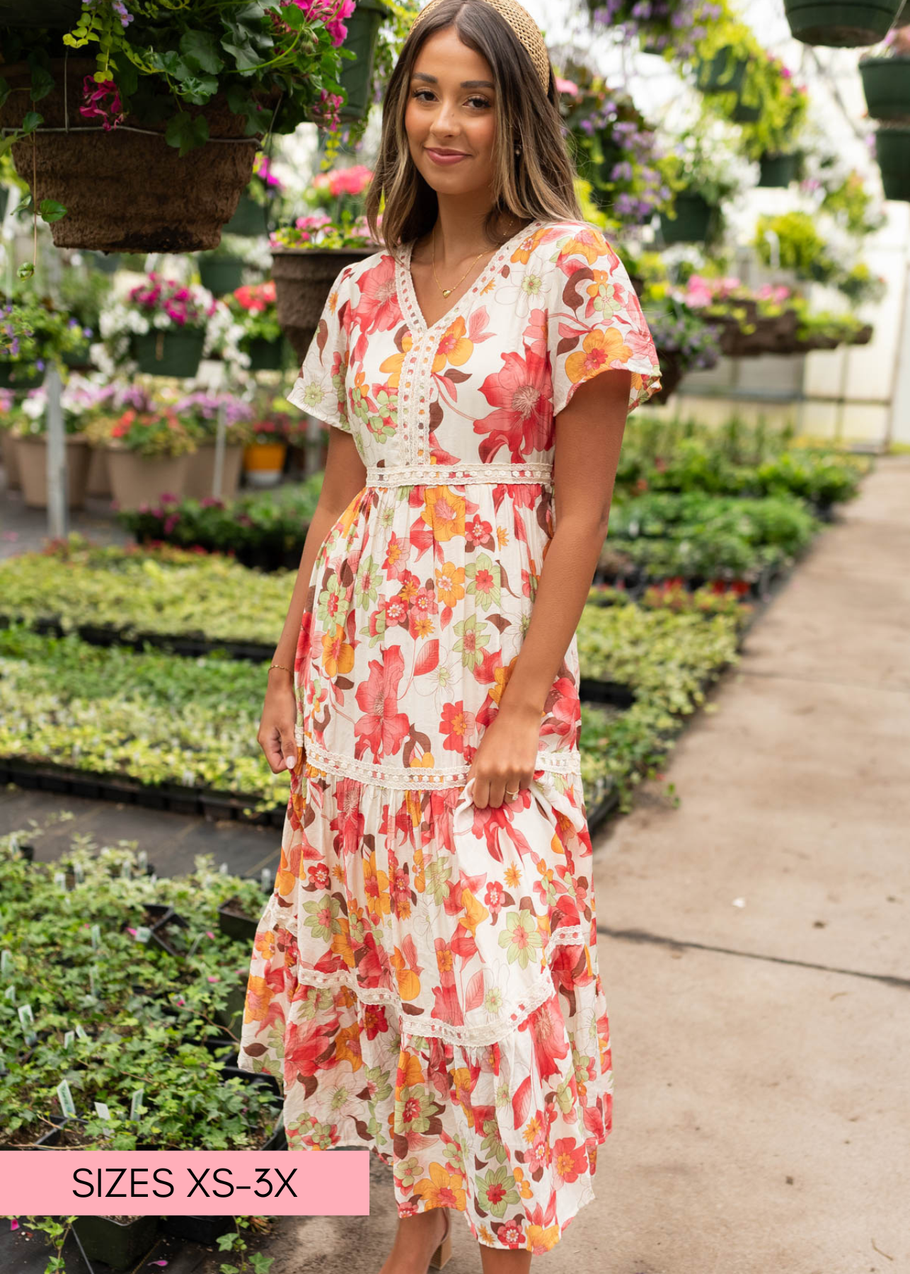 Small red multi floral tiered dress