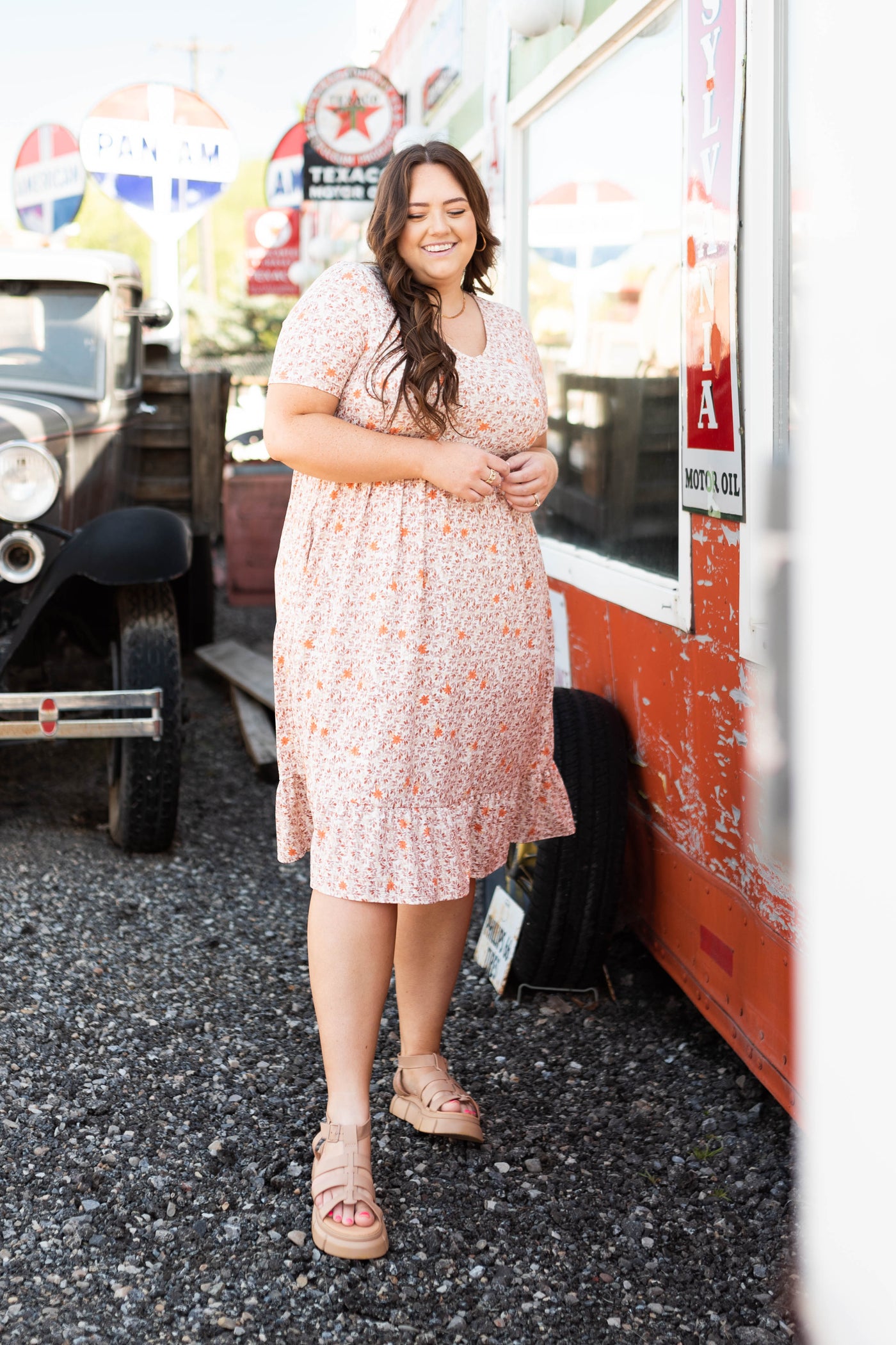 Taupe floral dress