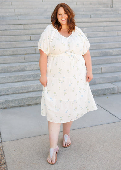 Adri White Flower Embroidered Dress