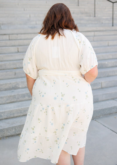 Adri White Flower Embroidered Dress