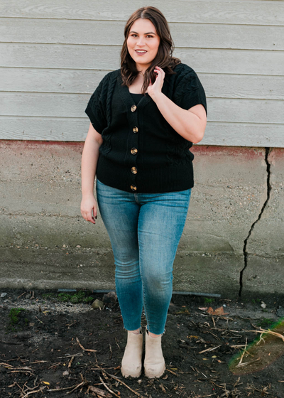 Plus size black knit cardigan