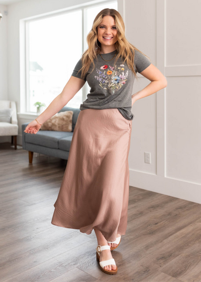 Taupe skirt with pick hues