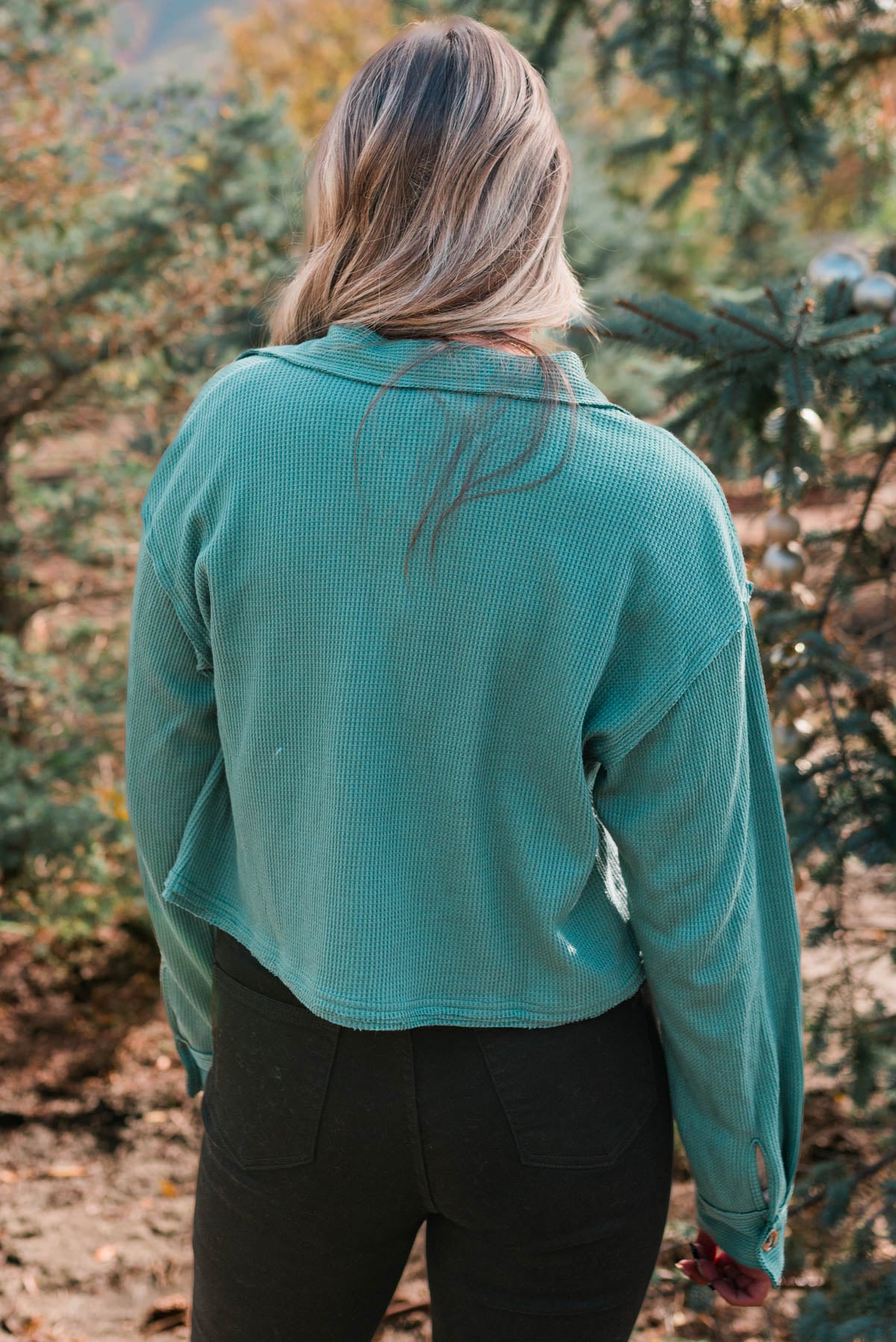 Back view of the hunter green top