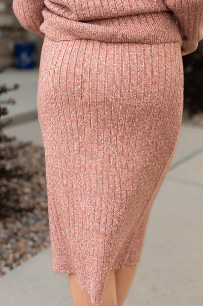 Back view of a blush skirt