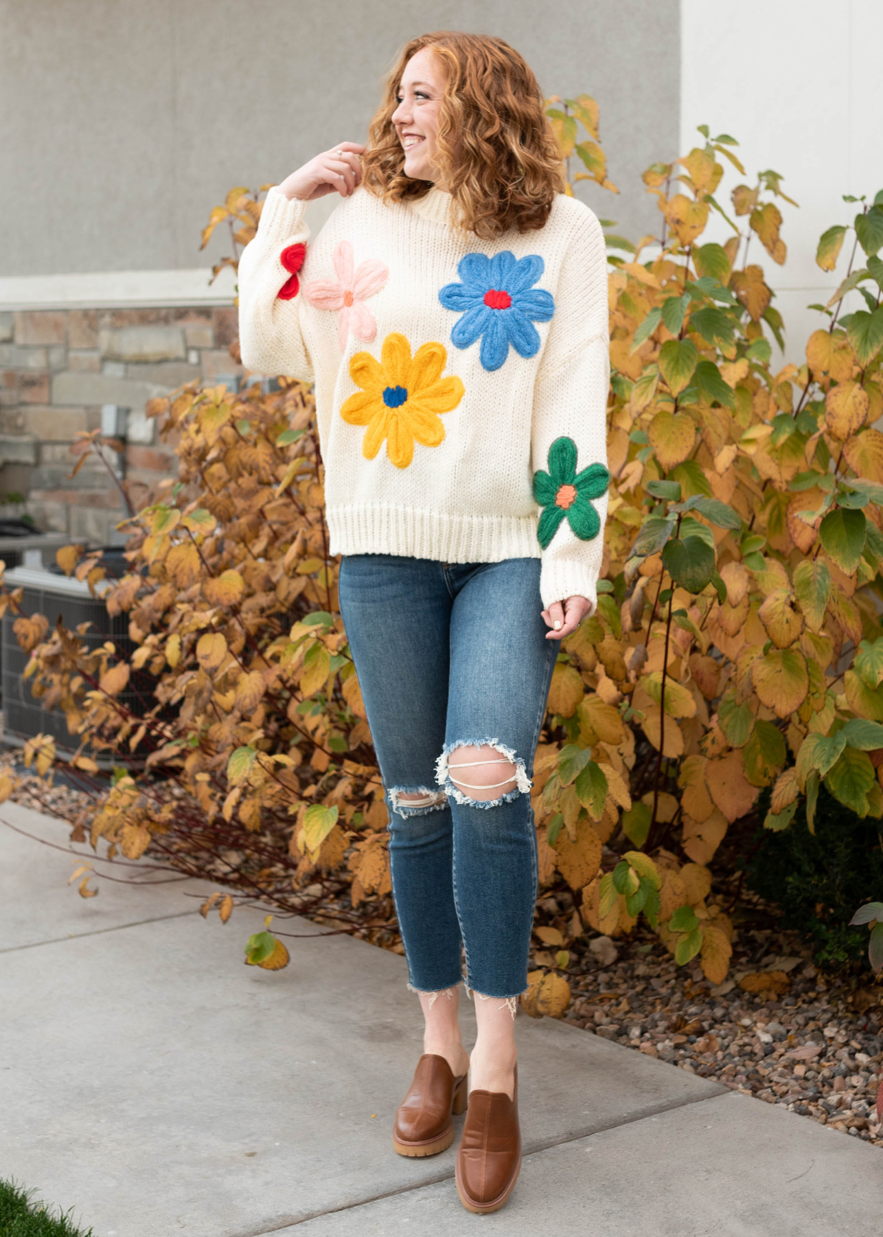 Cream flower sweater