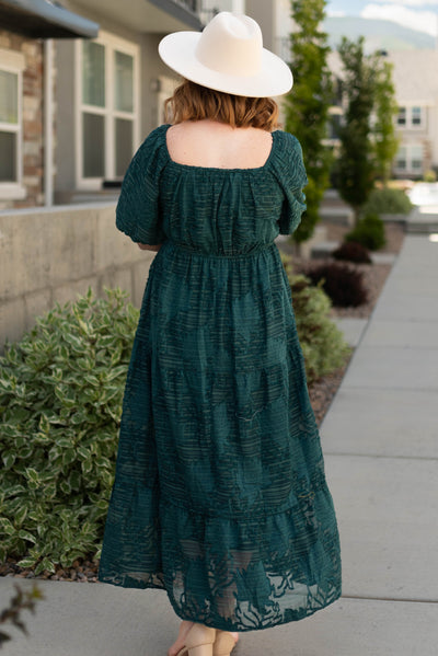 Back view of an emerald dress
