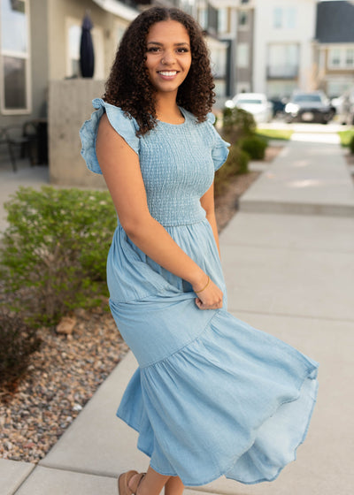 Chambray tiered dress