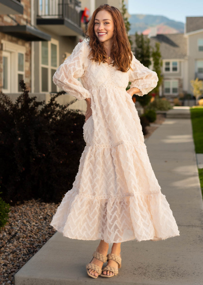 Long sleeve cream dress