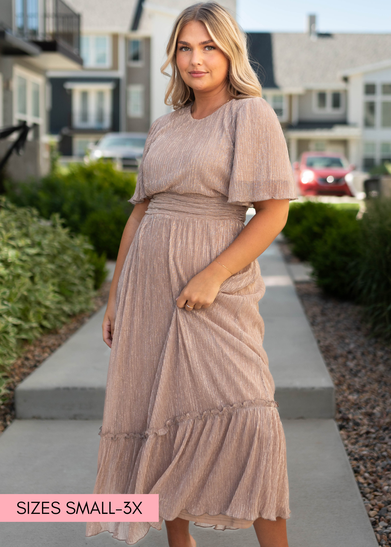 Short sleeve bell sleeve champagne dress