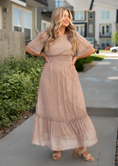 Short sleeve champagne dress