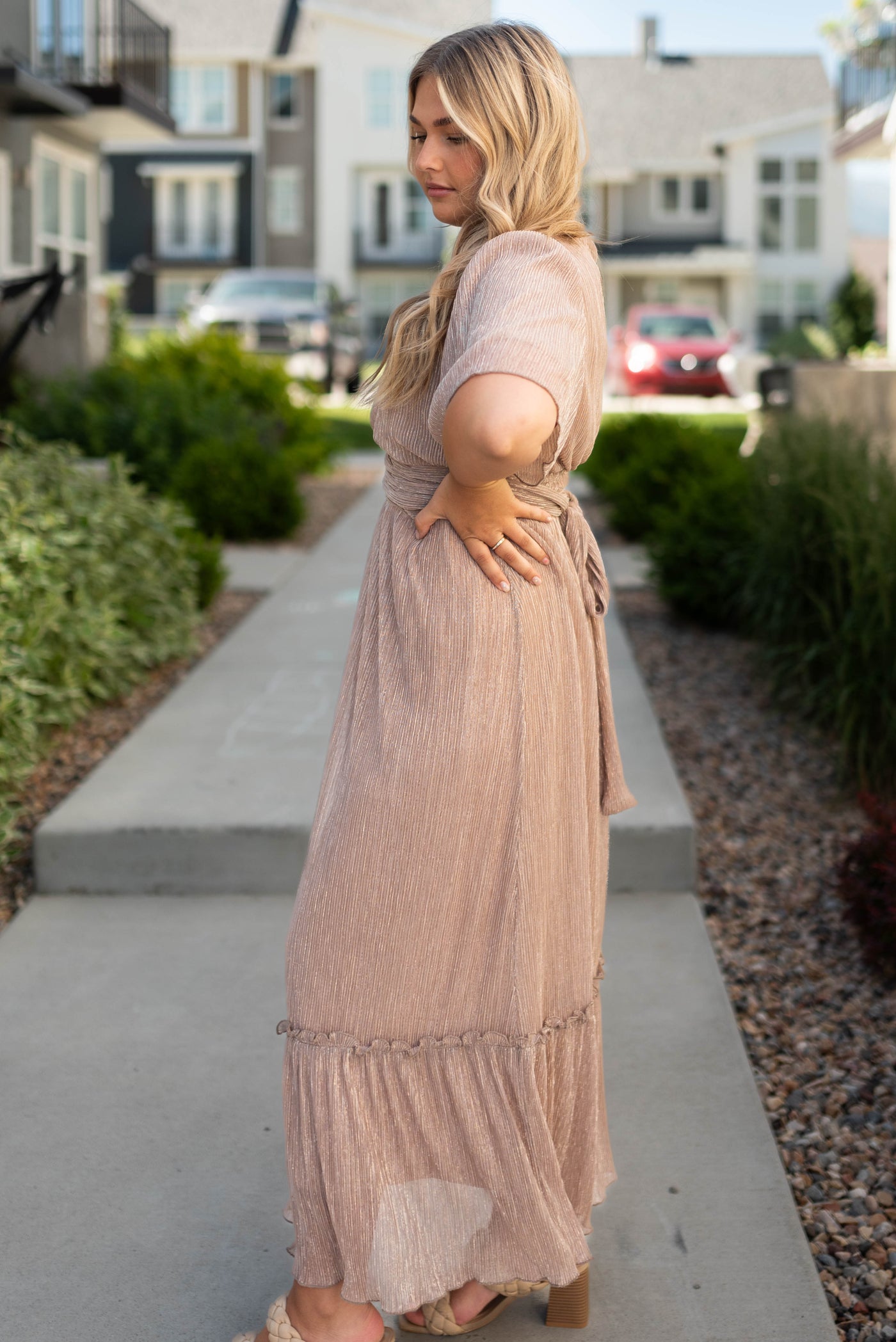 Side view of a champagne dress