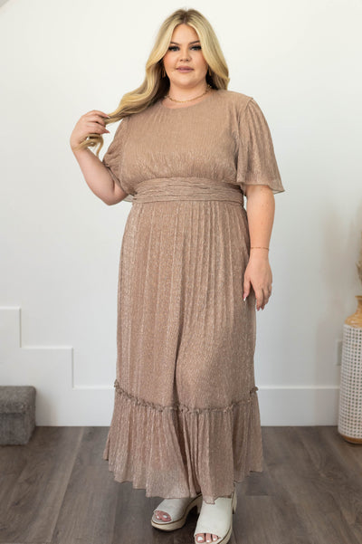 Short sleeve plus size champagne dress