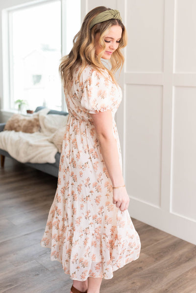 Side view of the cream floral dress