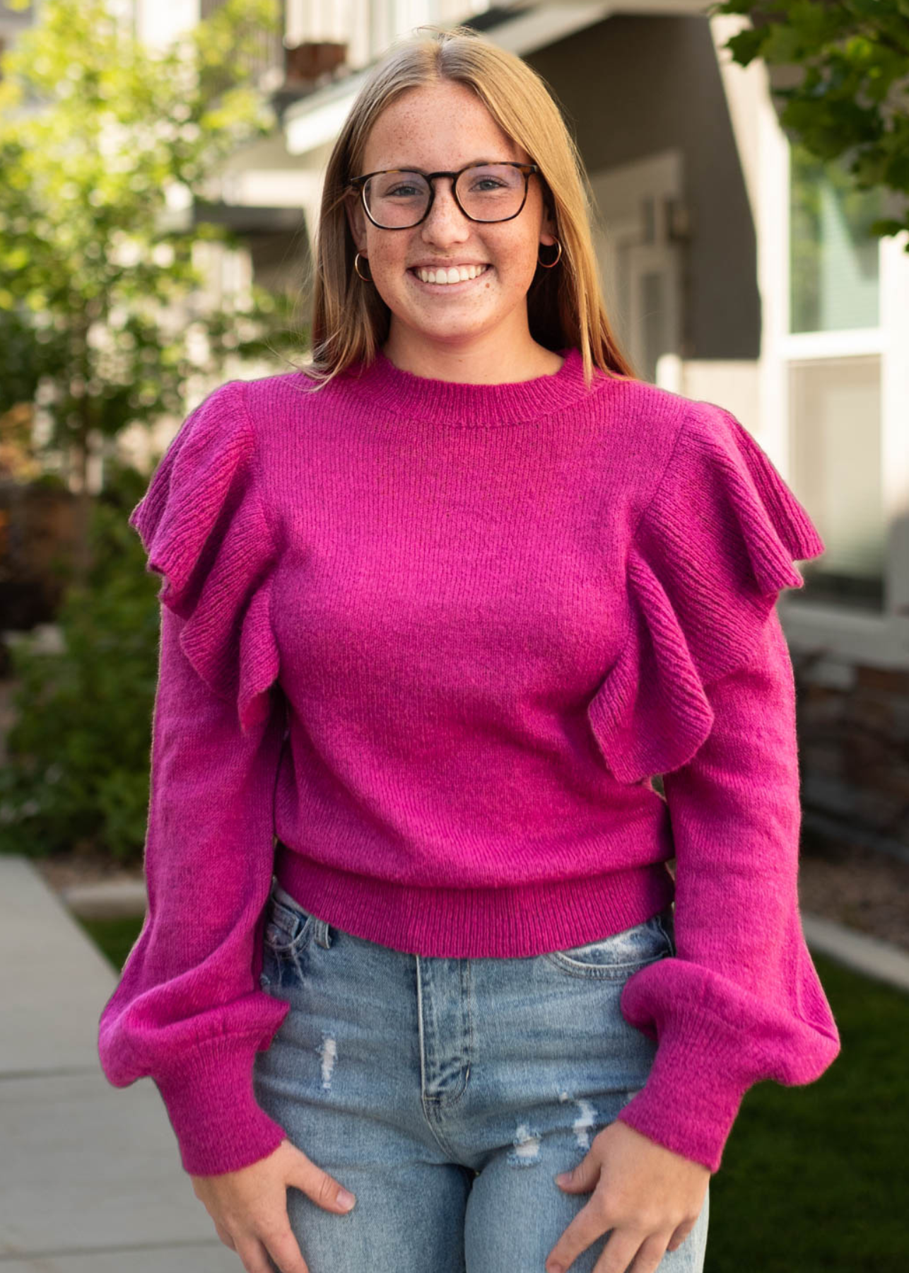 Long sleeve magenta top