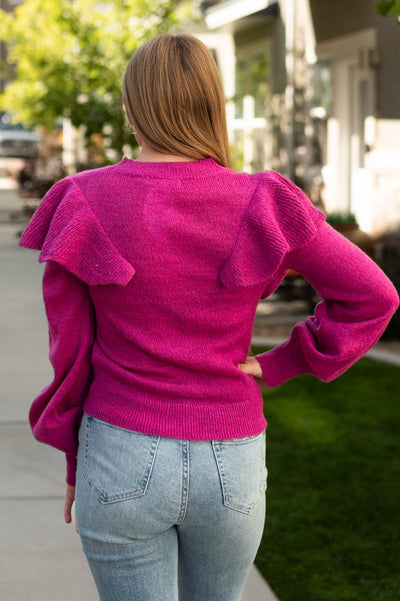 Back view of a magenta top