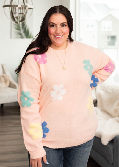 Plus size blush floral sweater
