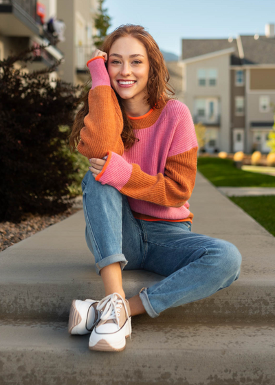Long sleeve pink sweater
