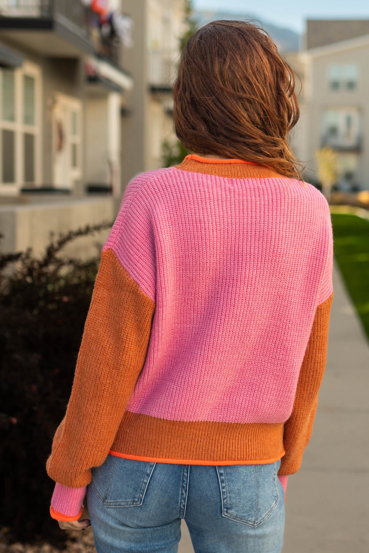 Back view of a pink sweater