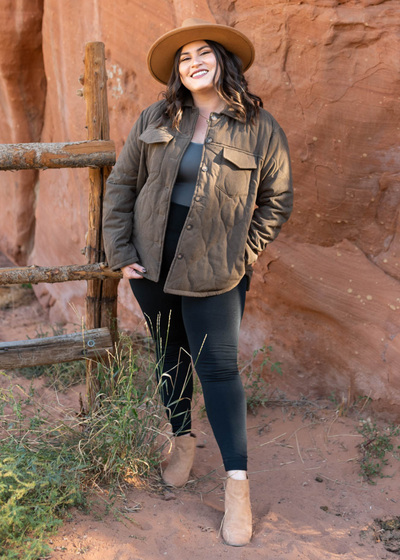Plus size dark brown coat with front pockets