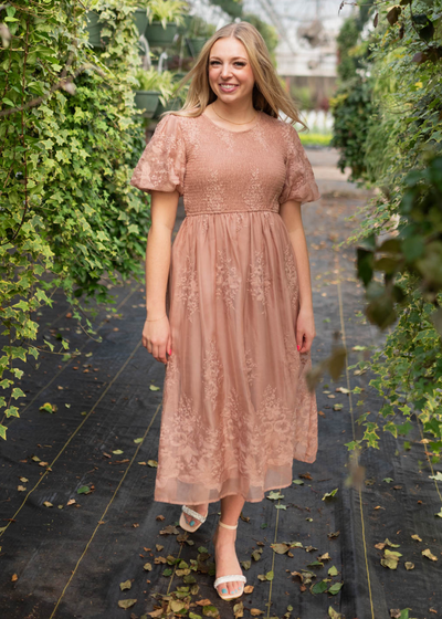 Dusty pink embroidered dress
