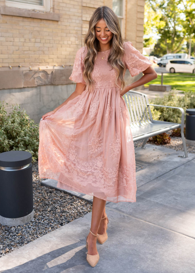 Dusty pink embroidered dress sale