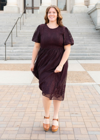Plus size lace plum embroidered dress