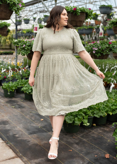 Plus size sage embroidered Dress