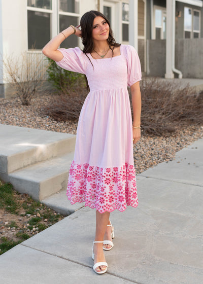 Pink stripe eyelet dress