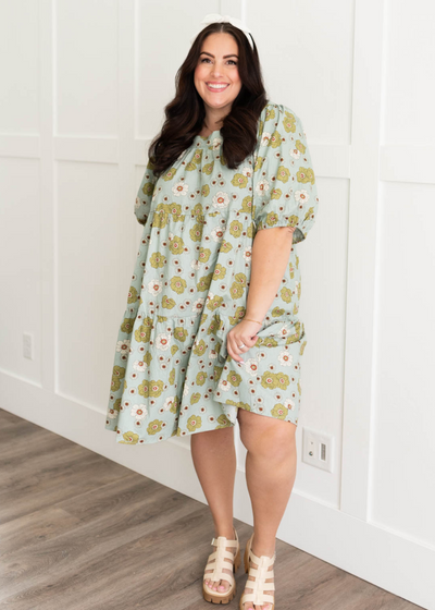 Plus size sage floral dress