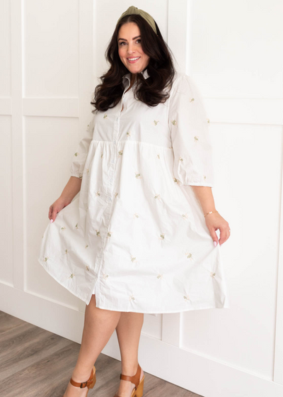 Amaya Ivory Embroidered Button Down Dress