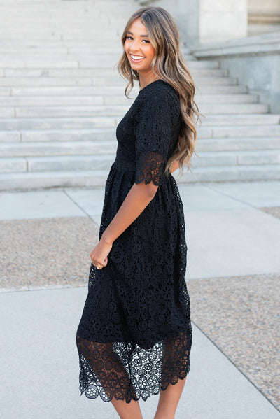Side view of the black lace dress