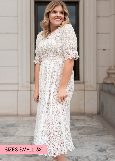 High waist ivory lace dress with nude lining