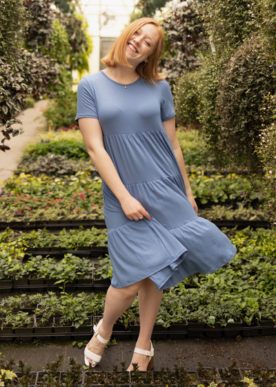 Medium short sleeve denim blue dress